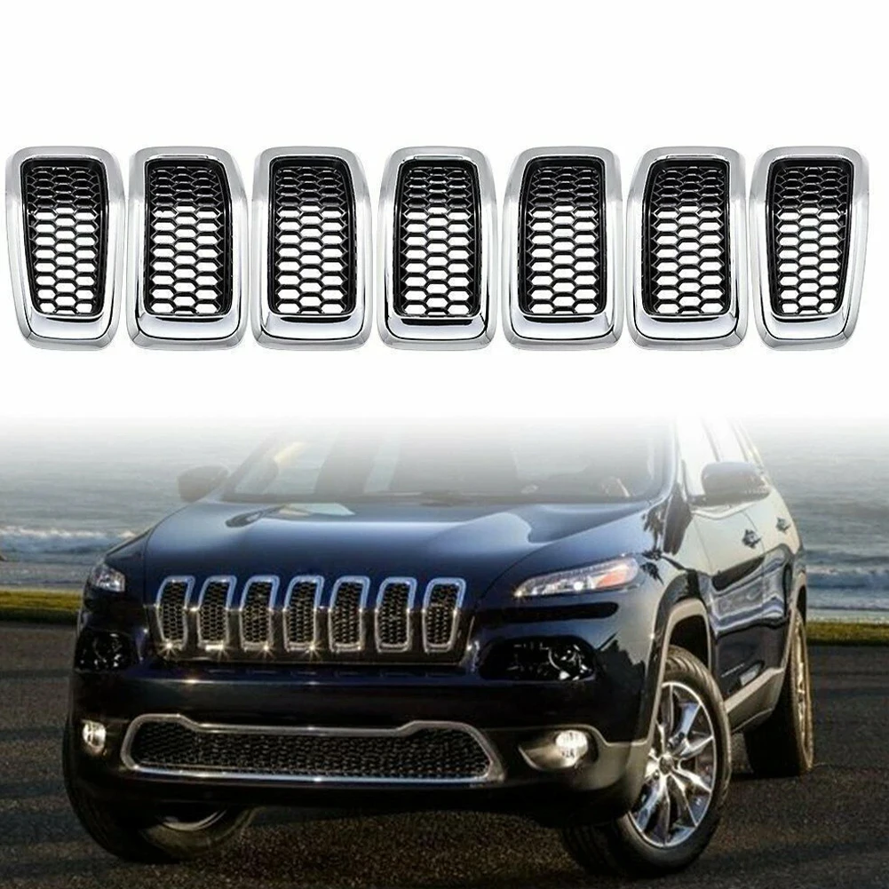

7PCS Version Clip-on Grille Front Mesh Grille Inserts Trim Decor Breathable Bumper Grille Cover For Jeep Cherokee 2014-2018