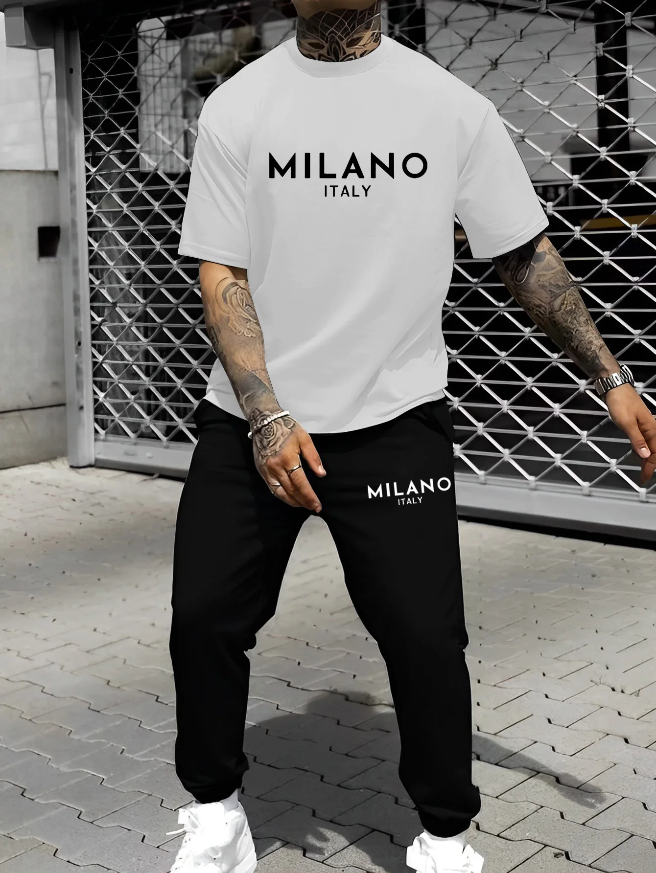 

Men‘s Casual Sportswear Set Comfy Printed T-Shirt and Long Pants Suit With Letter Printing Handsome Sports Two-piece Suit