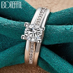 DOTEFFIL-anillo redondo de Plata de Ley 925 con circonita AAA para mujer y hombre, joyería de moda para boda, fiesta de compromiso