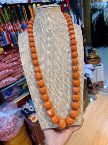 Chinese Xizang Coral like Drum Bead Barrel Bead Tibetan Necklace