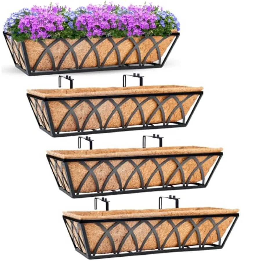 

Комплект из 4-х кашпо 24 дюйма с кокосовым вкладышем, металлическим каркасом с защитой от ржавчины, дренажными отверстиями, для использования в помещении/на улице, черная отделка