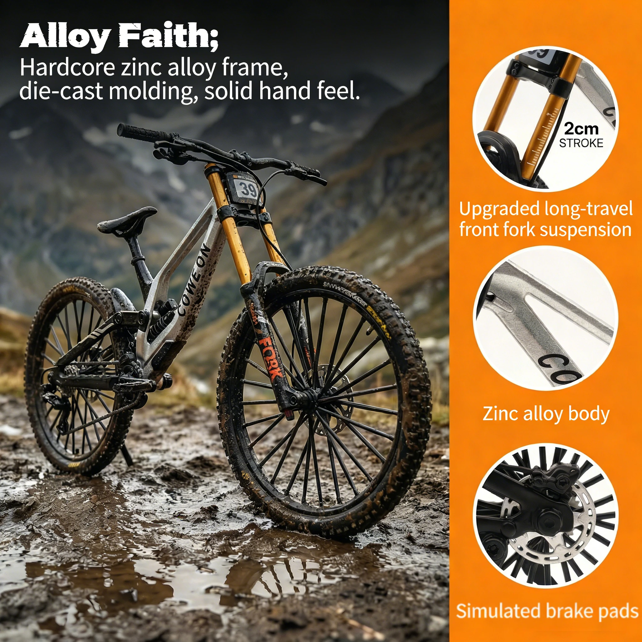 1:8 Maßstab Legierung Mountainbike-Modell Realistisches Getriebe-Spielzeug mit Vorder- und Hinterradfederung für Fahrrad-Enthusiasten – Detail 7