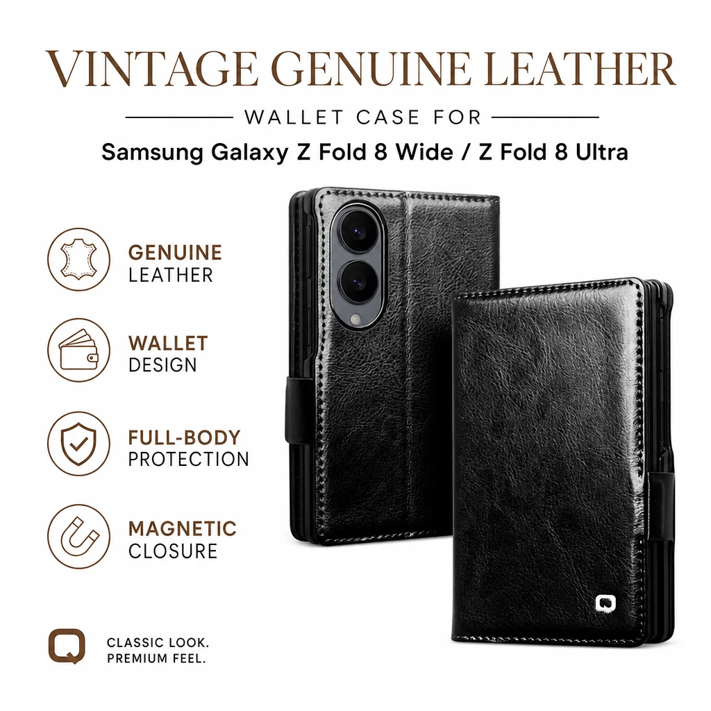 Premium Genuine Cowhide Leather Flip Case for Samsung Galaxy Z Fold8 Fold 8 Wide Ultra Business Style Fashion Luxury Phone Cover