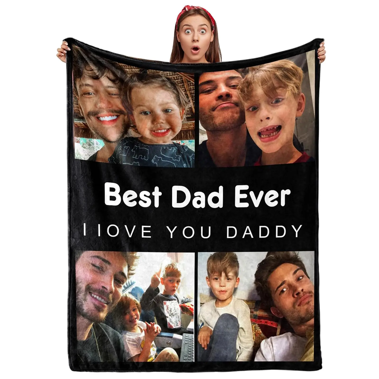 Best Dad Ever Custom Blanket with Photos Personalized Flannel Throw Blankets Fathers Day Customized Blanket Picture Blanket