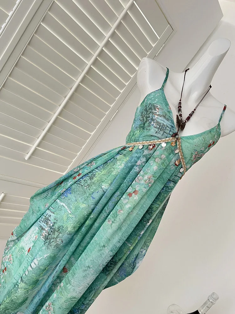 Women Summer Dress Korean Version Temperament Fairy High Street Elegant Sexy Backless Sequined Suspender Vestidos DS131