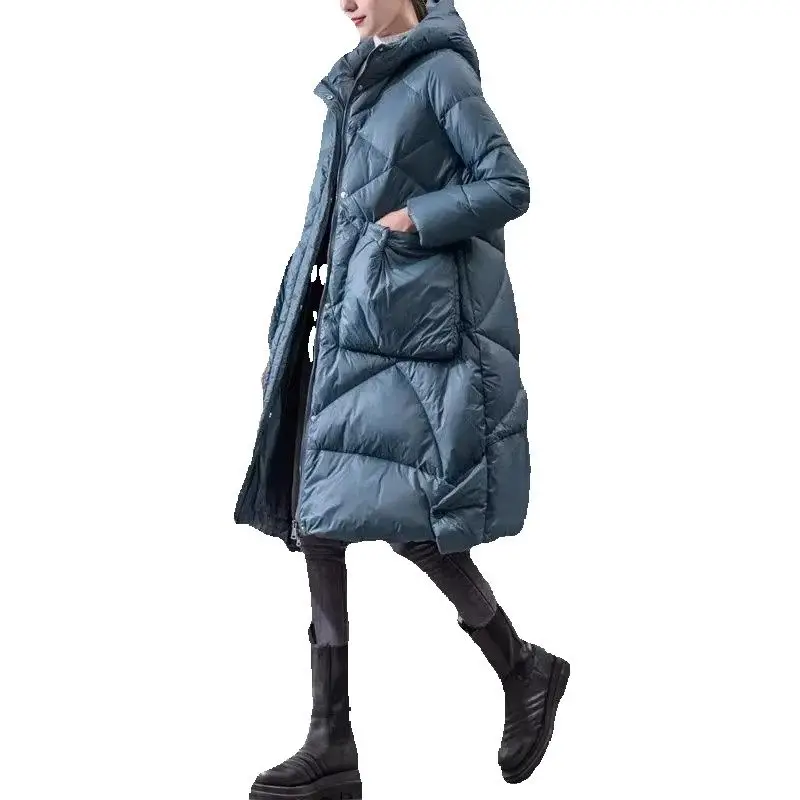 Large Size Women\'s Clothing Loose Light And Thin Long Cotton Jacket 2024 Winter New Fashion Warm  Hooded Padded Coat Parka A273