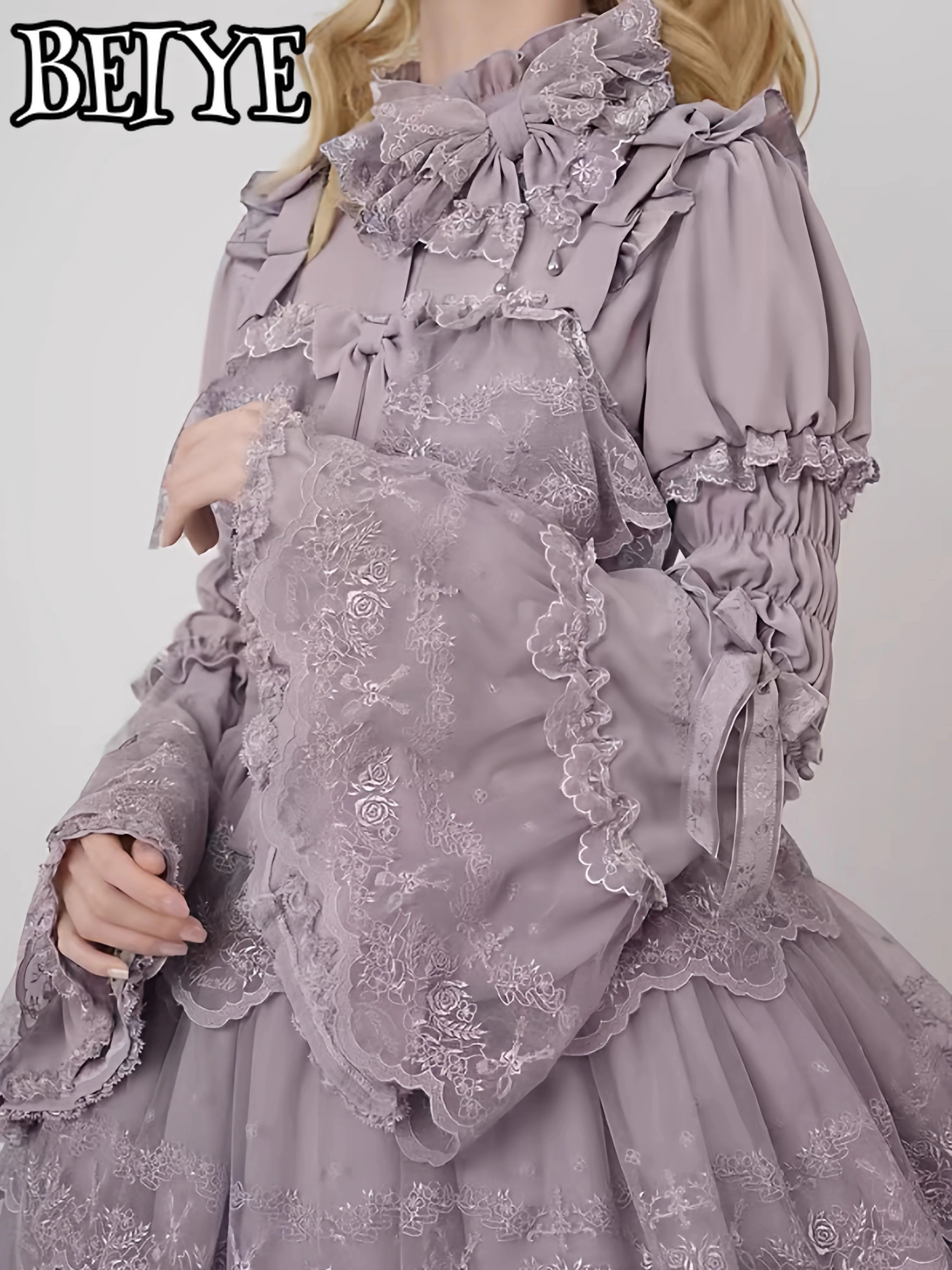 

Original New Spring Removable Lolita Lace Embroidered Flare Sleeve Shirt Girl Women's Stand Collar Inner Shirt Blouse Cute Tops