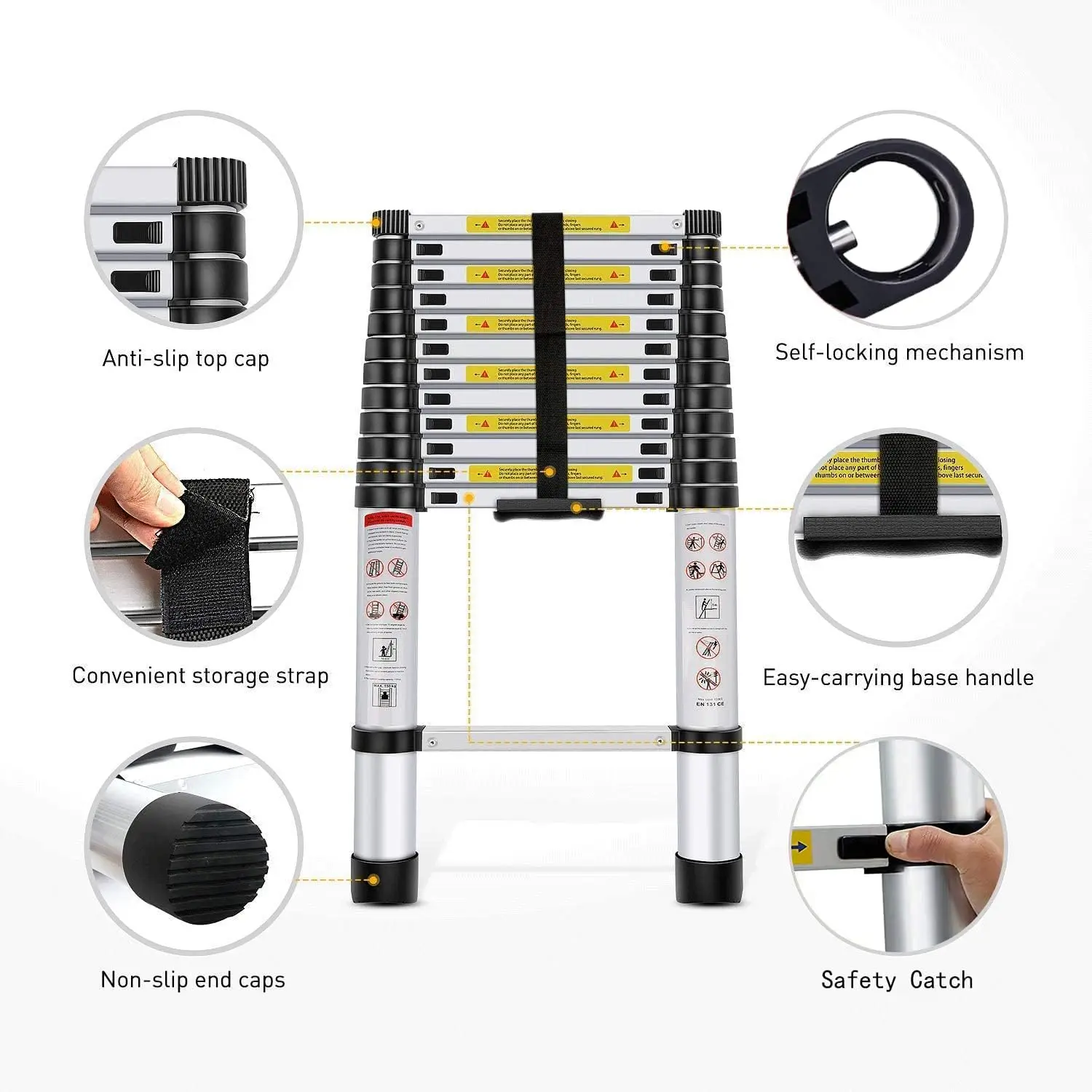 Aluminum Telescoping Extension Ladder Portable Multi-Purpose Portable Extension Ladder for Indoors Outdoors with Capacity of 330