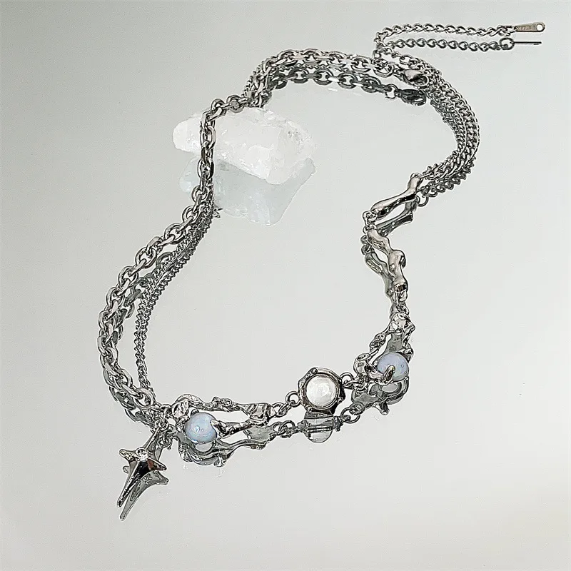 Funkelnde Mondlicht-Stein-Anhänger-Halskette für Frauen, Sternenlicht, unregelmäßige lange Quastenkette, Halsreifen, Accessoires, Modeschmuck – Detail 15