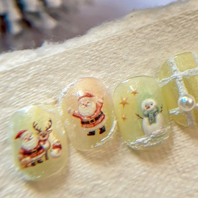 Autocollants pour ongles de noël, flocon de neige en Relief, arbre de noël 3D, père noël, élan, bonhomme de neige, dessin animé, décoration de manucure