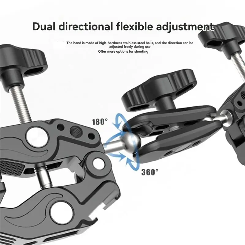B92B Super Clamp Articulating Magic Clip 360° Dual-Head for Umbrella Monitor LED Light Action Camera