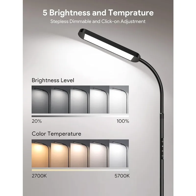 مصباح أرضي LED قابل للتعديل مع جهاز تحكم عن بعد ، 5 ألوان ، 5 سطوع ، مصباح قائم بدون خطوات ، يعمل بمفتاح حائط