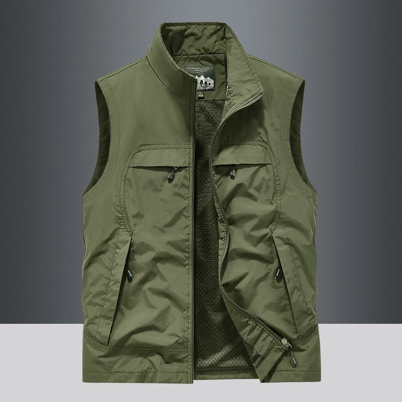 

Men Spring Autumn Vest Outdoor Sport Fishing Mesh Breathable Sleeveless Jacket Camping Quick Dry Lightweight Stand Collar Gilet