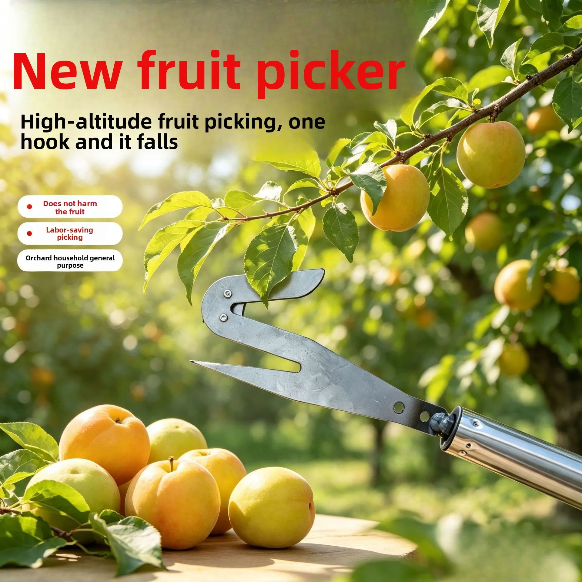 Stainless Steel Telescopic Fruit Picker High Altitude Picking Persimmons Loquats Apples Pears Multi-functional Knife Tool