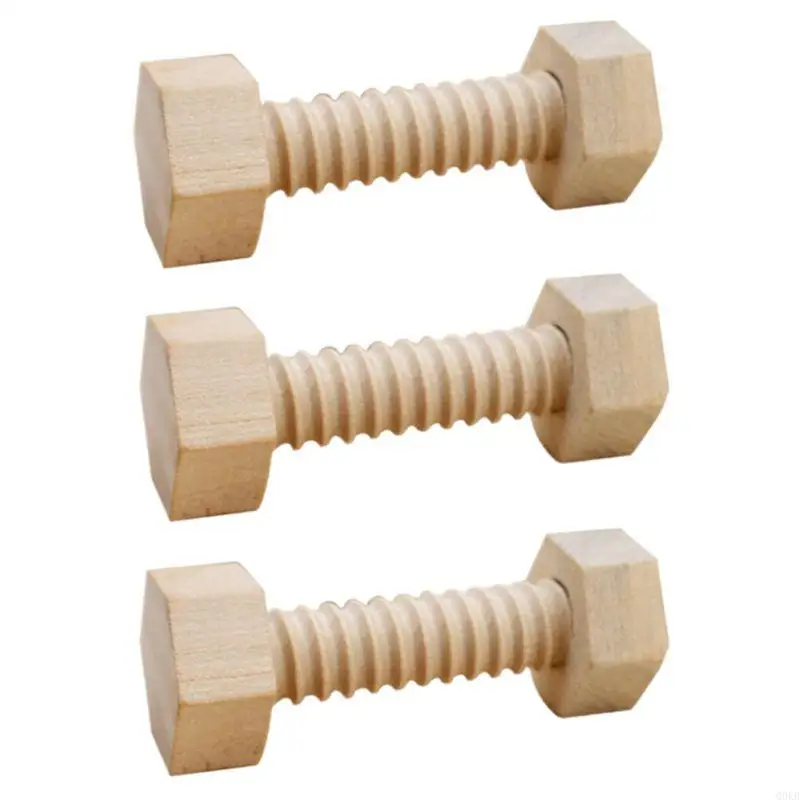 Q0KB 3 Pcs Child Wooden Screw Nut Building Assembling Blocks Hands-on Teaching Aid Early Educational Puzzle