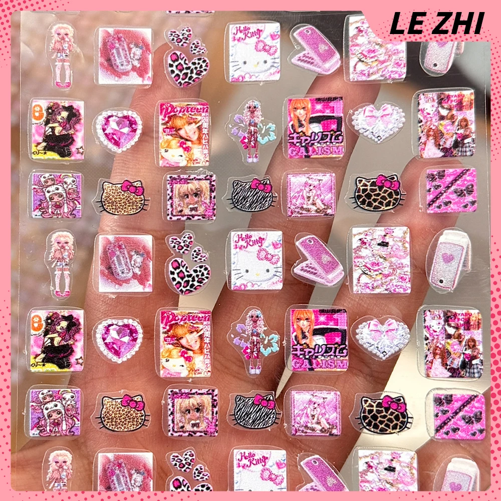 1-5Pcs 3D Stereo Cartoon Kawaii Hellokitty Figure Stickers Animals Star Pixel Wind Decor Phone Case Diy Sticker Birthday Gift