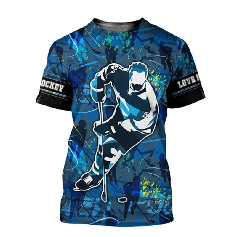

Hockey Print T-shirt Fans Men Clothes Short Sleeve Round Neck T Shirts Black Graphic Sports Casual 2025 Summer Fashion Tee Top