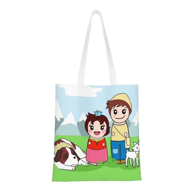 Custom Kokeshis Heidi And Pedro Canvas Shopping Bags Women Reusable Grocery Swiss Family Movies Shopper Tote Bags