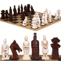 New Large Imitation Ancient Chess 3D Terra-cotta Army Resin Chess Pieces to Do Old Treatment Leather Chessboard 43cm/16.93inch