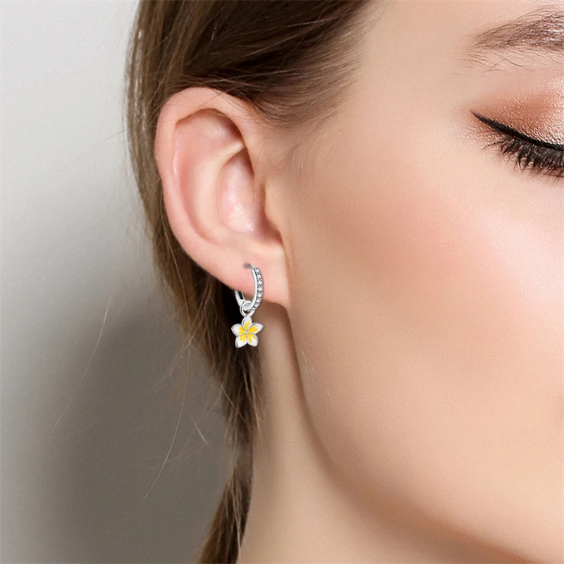 Hot Sales 925 Sterling Silver Small Yellow Flower Hoop Earrings For Women Fine Birthday Anniversary Jewelry Gifts