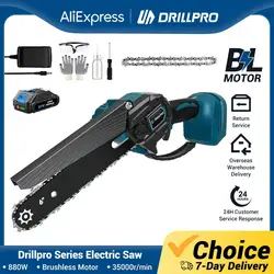 Drillpro Cordless Chainsaw Elétrica, Handheld Poda Chainsaw, Ferramenta Elétrica para Bateria, Carpintaria, sem escova, 6 