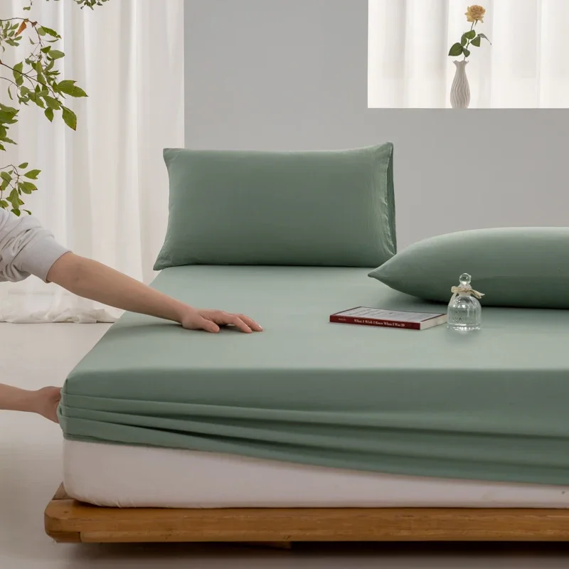 Soft Cotton Fitted Sheet with Elastic Band Non Slip Durable Mattress Cover for Single Double Queen King Bed 140/160/180/200/220