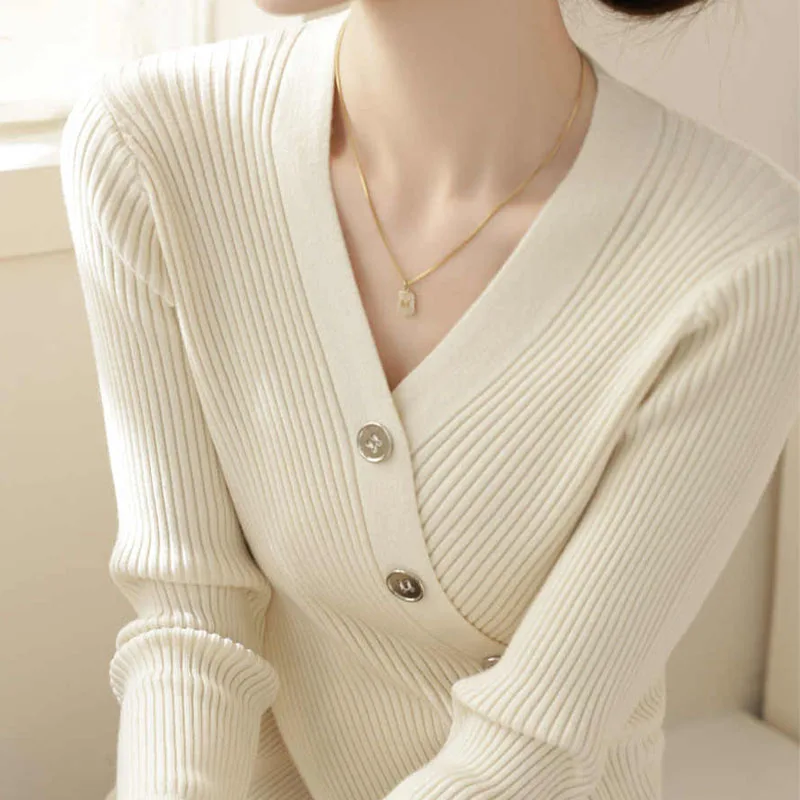 

New Slim V-Neck Knitted Sweater Women Pullovers Long Sleeve Criss-cross Knit Sweater Pullover Women Tops Women Clothing Q1684