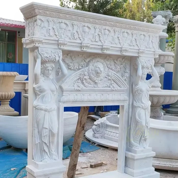 Custom Fireplace Natural White Marble Luxury Fireplace Portrait Sculpture Fireplace Large Size