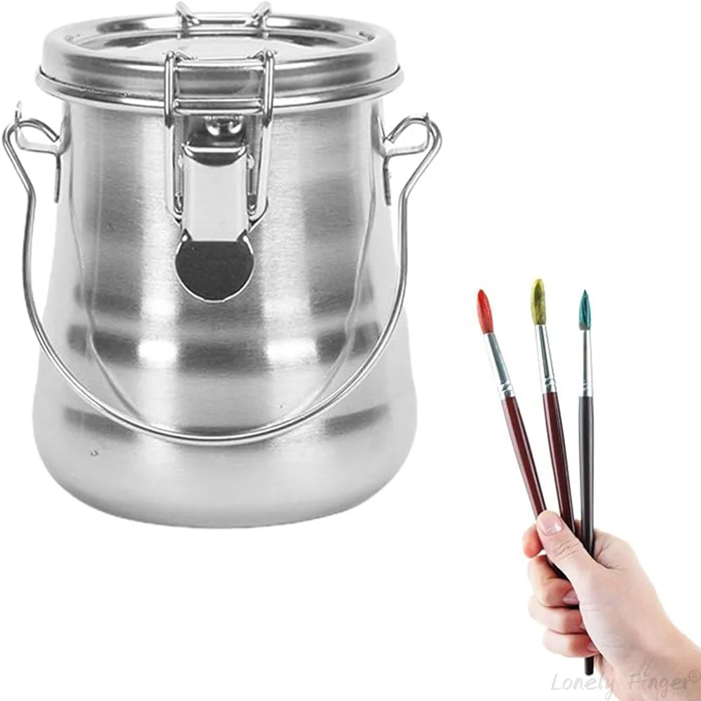 Watercolor Brush Container for Oil Painting Bath Tub Cleaners, Double Layer Stainless Steel Cleaning Bucket image 3