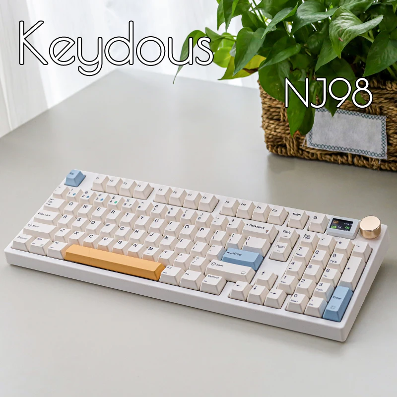 Keydous NJ98 Mechanical Keyboard Tri-Mode 2.4g Bluetooth Wireless Hot-Swappable Customizable Laptop Desktop Magnetic Display