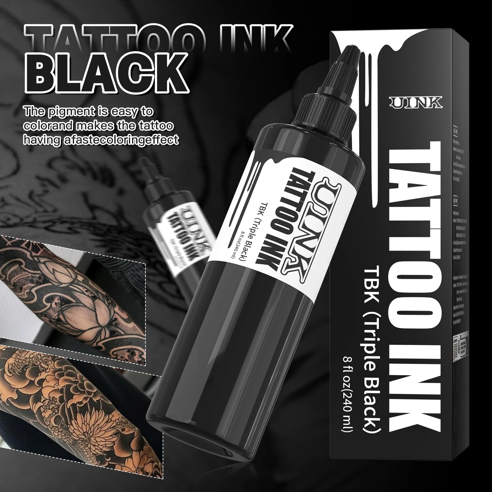 

DQFART 8OZ 240ML Black Tattoo ink Professional Tattoo Pigment Permanent Skin Body Art Pigment tattoo Supplies Tattoo Accessories