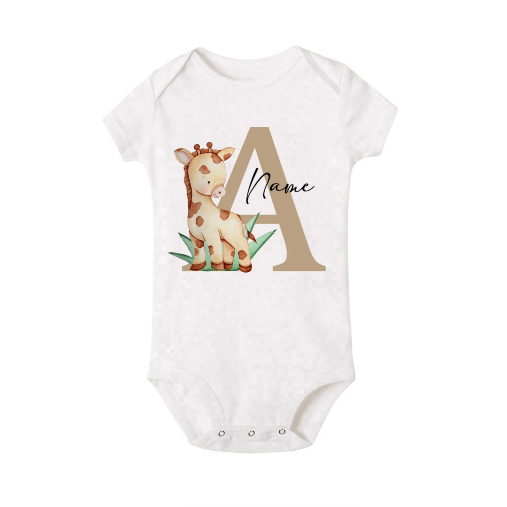 Personalized Baby Babysuit Initial with Name Wild One Newborn Romper Safari Animals Print Outfit Baby Clothes Infant Shower Gift