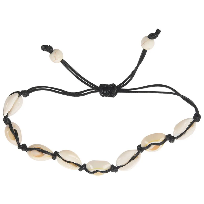 Fußkettchen für Frauen Muschel Fuß schmuck Sommer Strand Barfuß Armband Knöchel am Bein Knöchel riemen Bohemian Accessoires schwarz