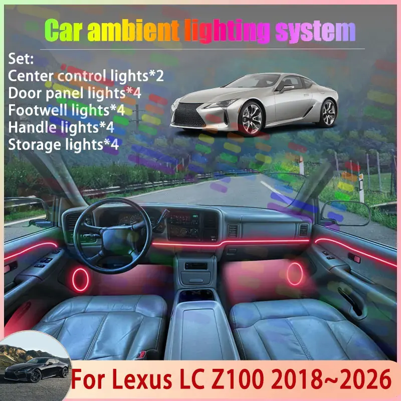 

Для Lexus LC Z100 2018 ~ 2026 2019 2/18 в 1, автомобильная атмосферная лампа, абажур RGB, ансамбль, стример, атмосферный набор, автоаксессуары