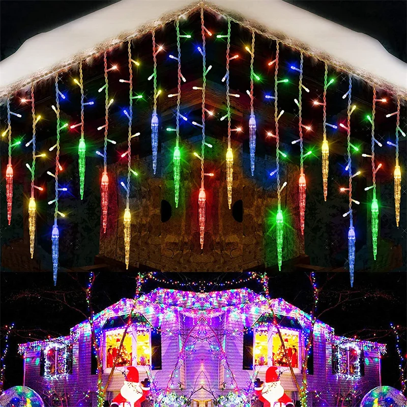 5-28M LED Curtain Icicle String Lights Waterfall Droop Outdoor Garden Street Square Decorative Holiday Light Decorations