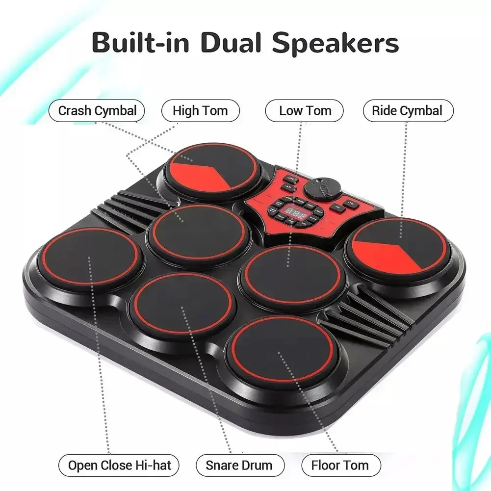 2026 NEW High Quality Desktop Electronic Drum Dual Touch Pad Removable Headphones Portable Tambourine Beginners Practice