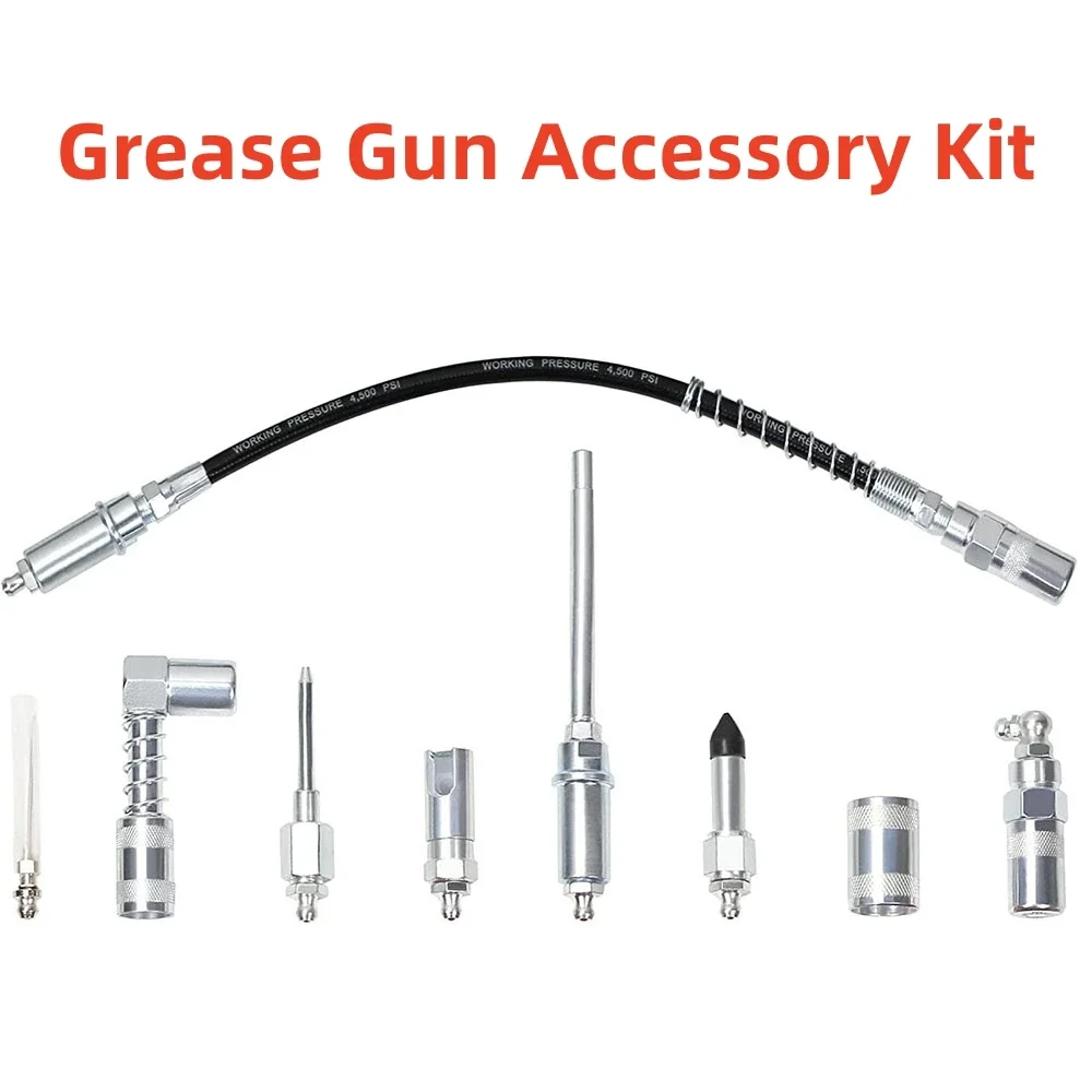 9Pcs Grease Coupler Kit Grease Gun Tip Quick Connect Grease Gun Fittings | Complete Lube Accessories with Pouch