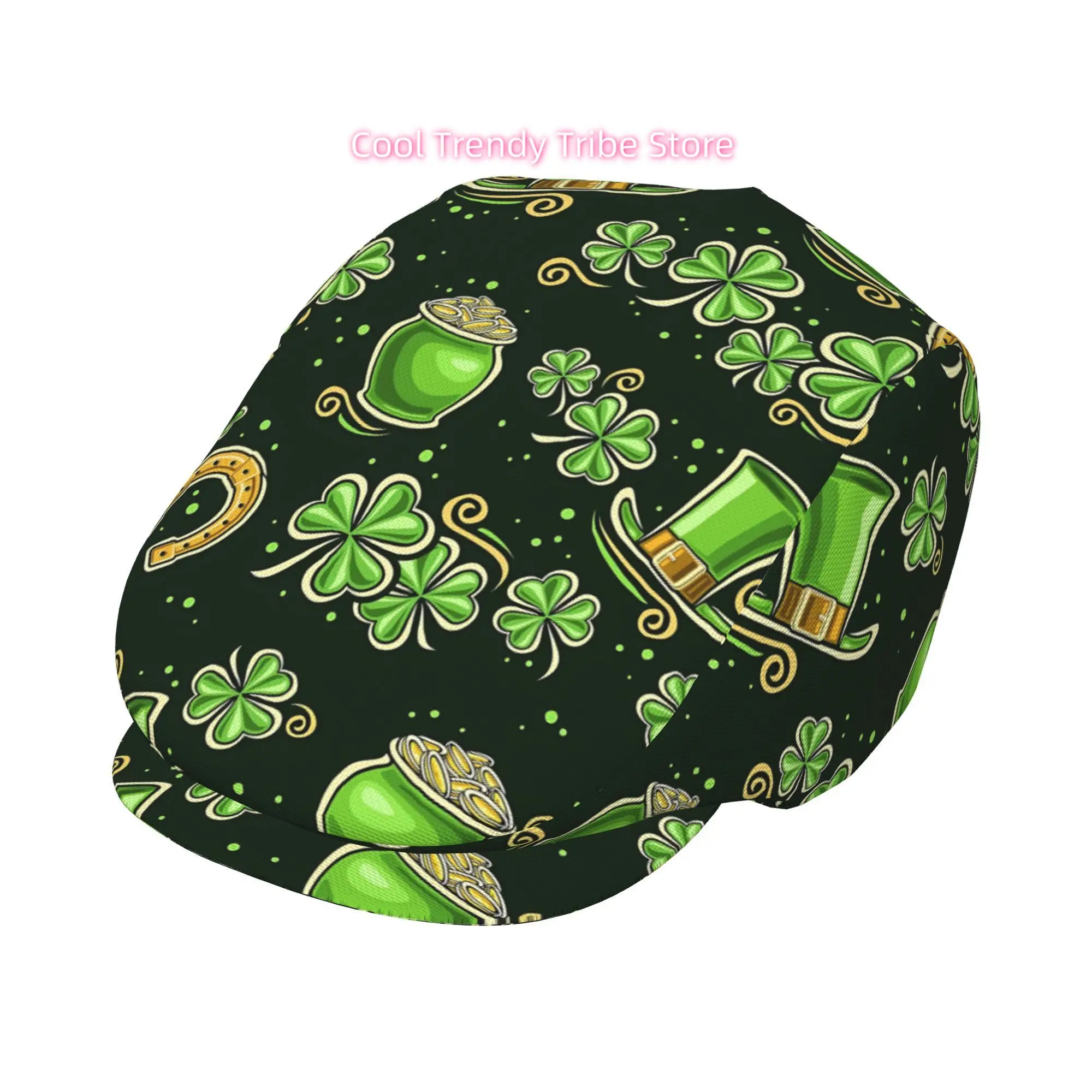 1pc Lucky Clover Festival Pattern All-over Printed Beret, Retro Newsboy Cap, Unisex, a Must-have Fashion Accessory for Outdoor L