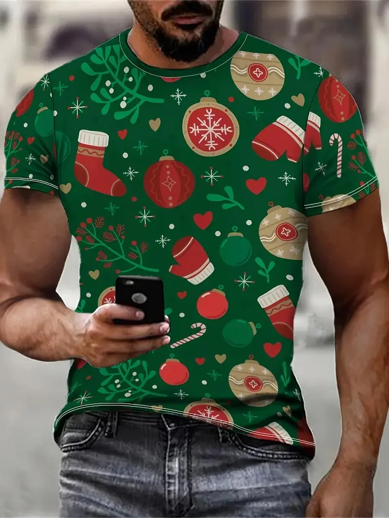 

Футболка мужская с принтом рождественской елки, Повседневная рубашка оверсайз с коротким рукавом, одежда, Рождественский топ, подарок для мужчин