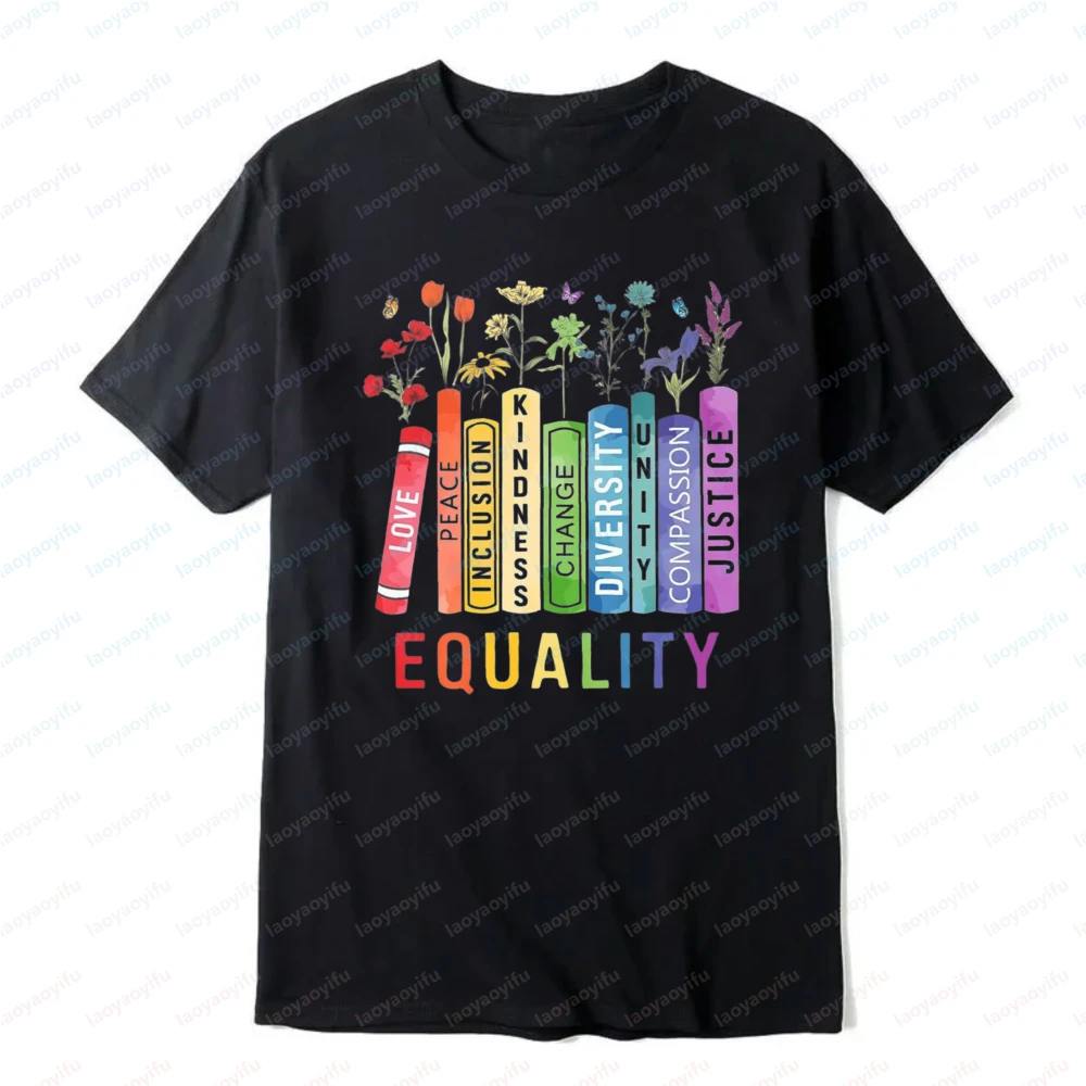 Rainbow Tshirt Equality Short Sleeve Tops Women's Graphic Tees Humor Apparel for Rainbow Gay Pride Cotton Tee Streetwear Tops