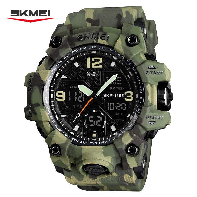 SKMEI 1155B مقاوم للماء للصدمات ساعة رياضية رقمية للرجال ساعات المعصم العسكرية الإلكترونية رجالي تاريخ ساعة Reloj Hombre