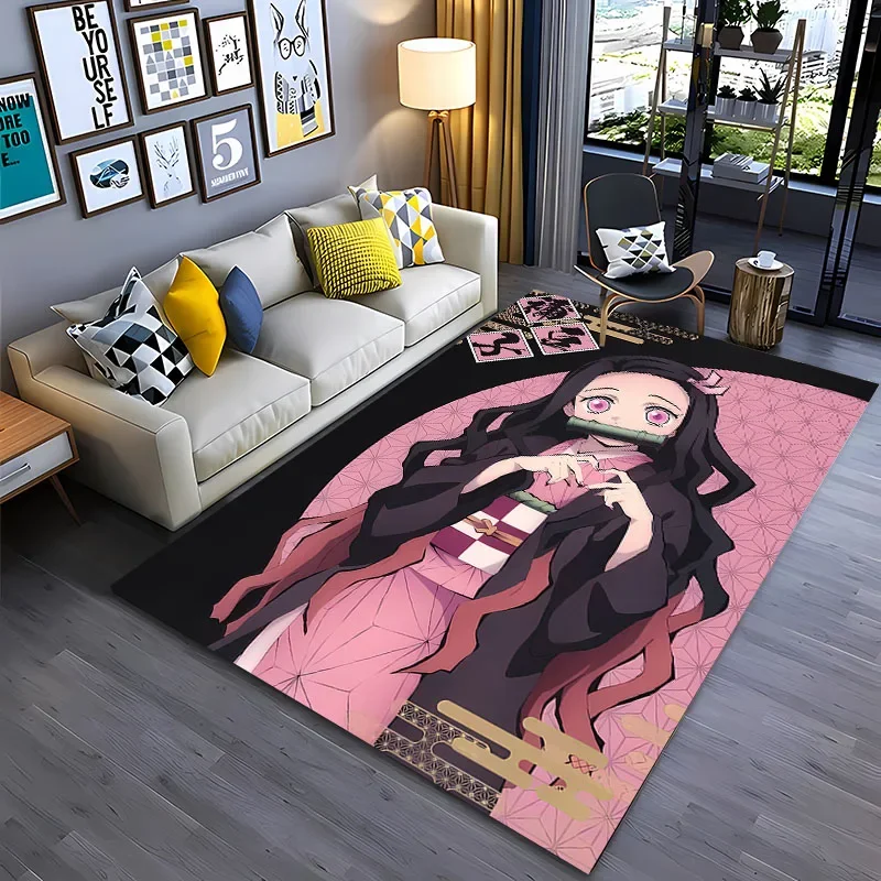 3D Japan Anime Kamado Nezuko Demon Slayer Carpet, Rug for Living Room Bedroom Sofa Mat, Kitchen Doormat Decor Non-slip Floor Rug