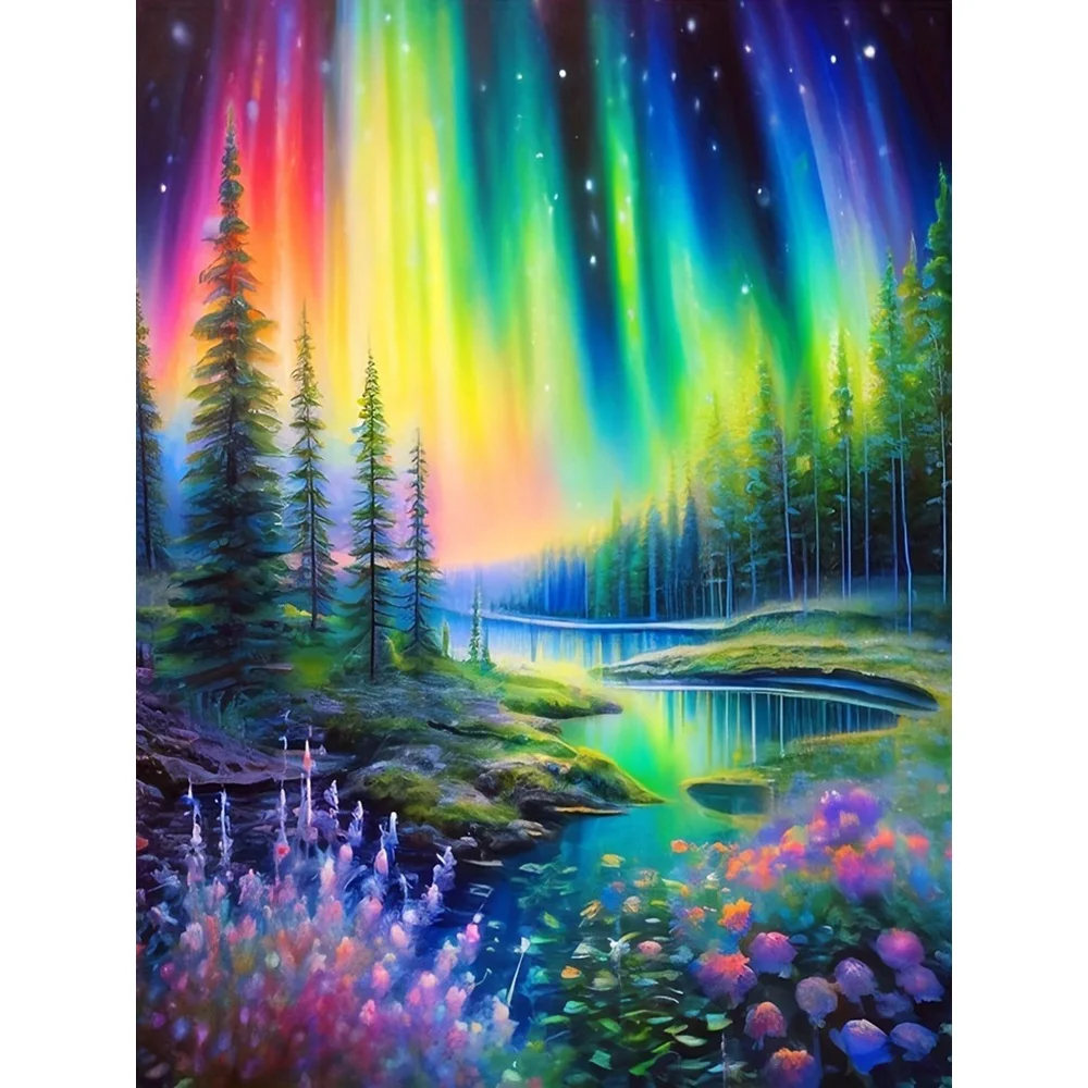 EverShine 5D Diamantmalerei Aurora-Landschaft DIY Mosaik Kiefernbaum Vollbohr-Stickerei Waldlandschaft Moderne Heimdekoration