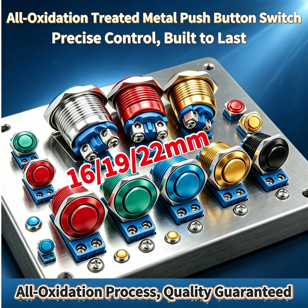 16/19/22mm Multi‑Color Metal Push Button Switch Pin Screw  Terminal Self‑Reset Instant Durable for Access Control Horn Doorbell