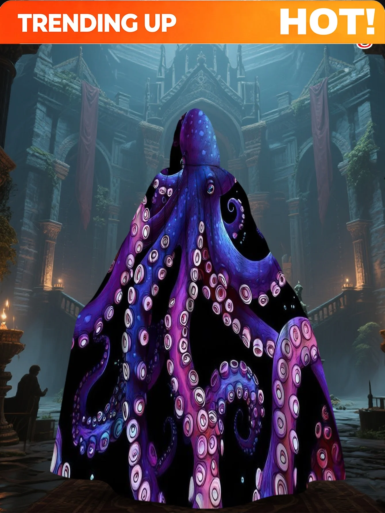 Customization 1pc 2D Flat Printing Easy Design Hooded Cape Colorful Octopus 100% Masquerade Perfect For Role-Play Performance Ha
