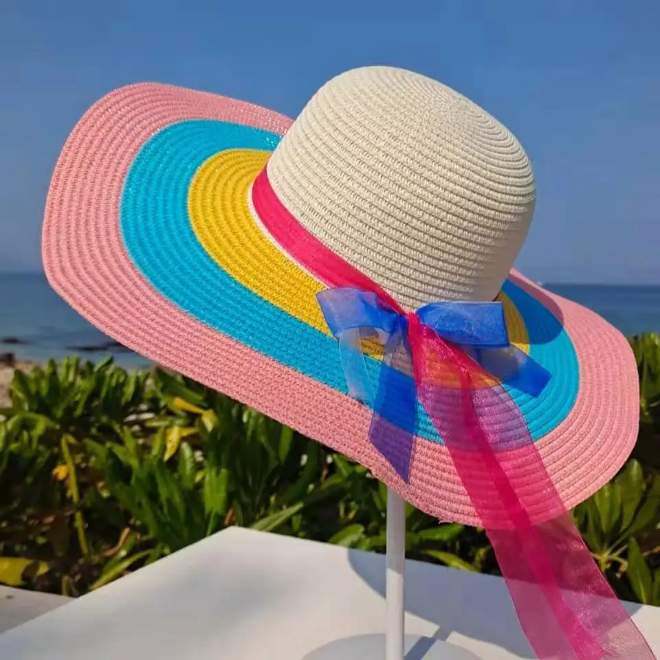 Women\'s Summer Straw Hat Beach Travel Straw Hat Beach Big Brim Sunblock Sunshade Hat Holiday Foldable Летняя соломенная шляпа 