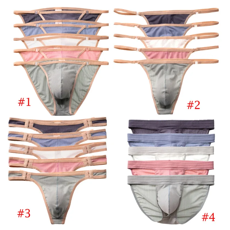 

5 шт./компл., сексуальное мужское нижнее белье со съемной пряжкой, трусы с низкой талией, дышащая выпуклая сумка, трусики-бикини, мягкие стринги с Т-образной спинкой для мужчин