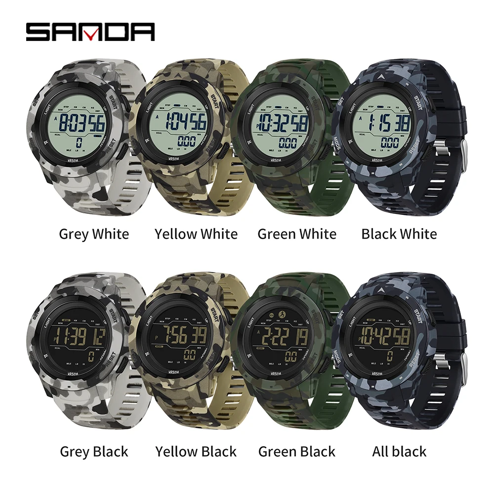 SANDA 2186 Top Practical Men Watch Waterproof Sport Military Watch Sleep Function Watch Step Counting Intelligent Digital Watch