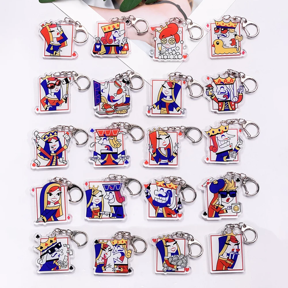20Pcs Poker Figures King Queen Jack Acrylic Car Keychain Accessories Cute Bag Charm Backpack Pendant Key Ring Gifts For Friends