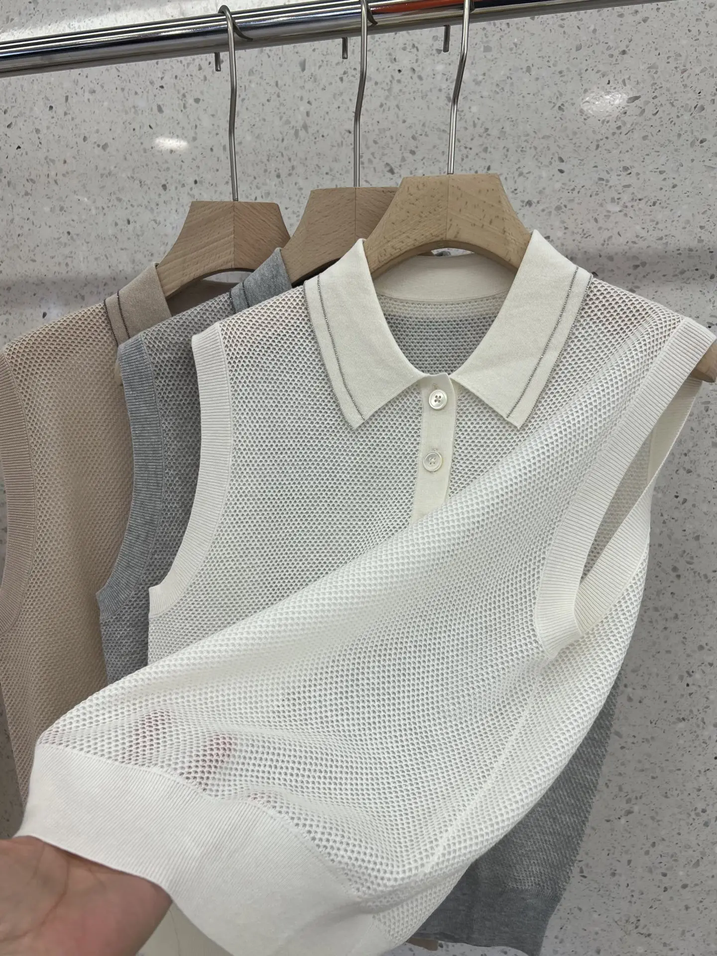 Women's Spring Summer New Collar Sleeveless Silk Linen Knitted Tank Top